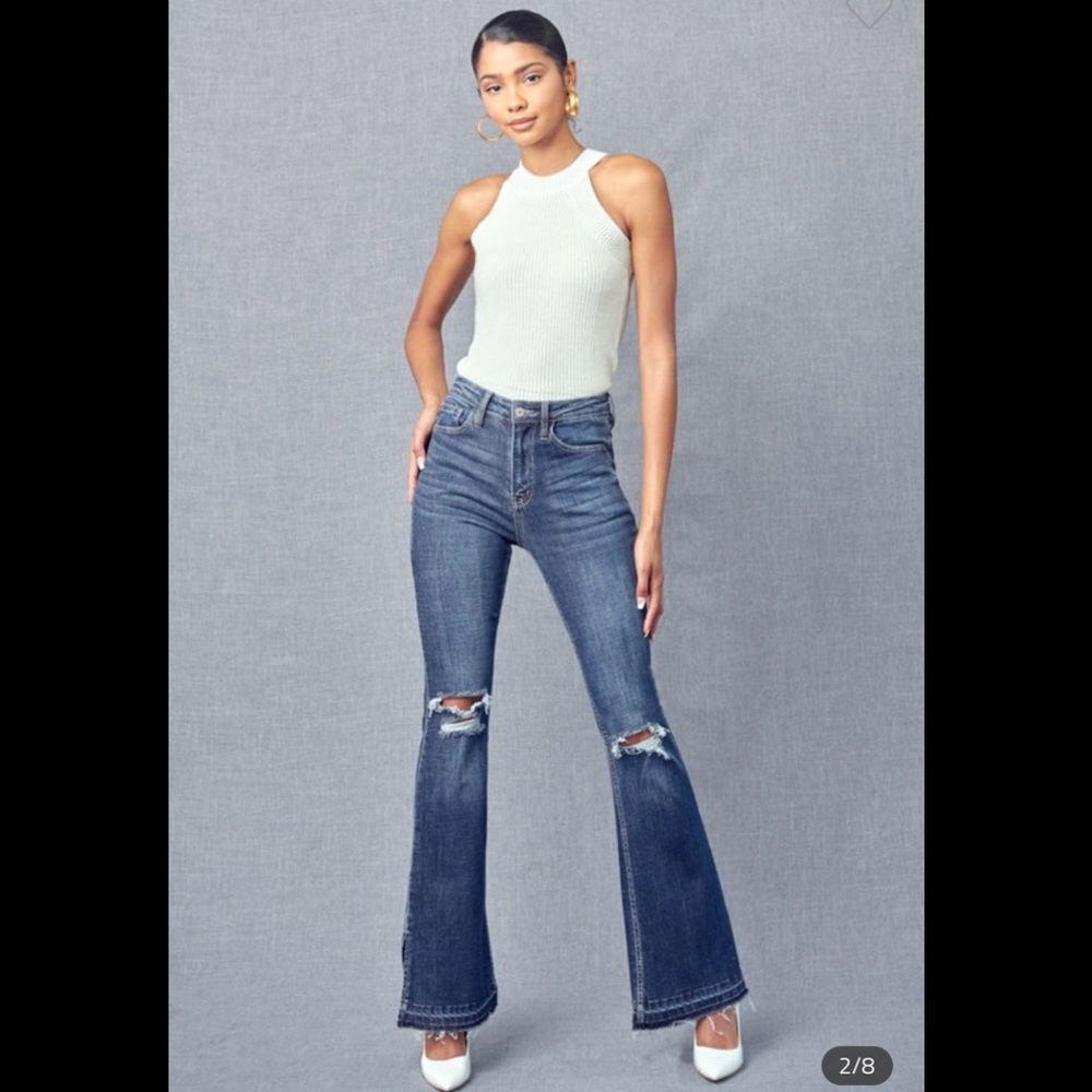 KanCan High Rise Distressed Flares